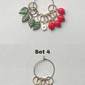 6er 5er 4er Set Maschenmarkierer Marienkäfer Blume Blatt aus Böhmischen Glasperlen Geschenk für Stricker Strickzubehör Bild 11