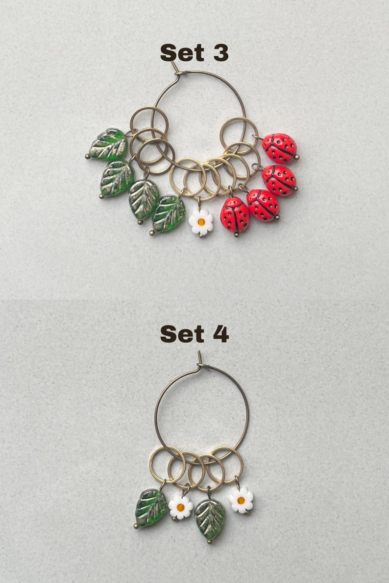 6er 5er 4er Set Maschenmarkierer Marienkäfer Blume Blatt aus Böhmischen Glasperlen Geschenk für Stricker Strickzubehör Bild 11