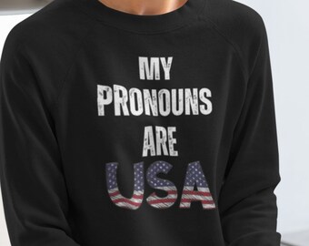 My Pronouns Are USA Unisex Sweatshirt for Identity Expression Gender Pride, Patriotic Apparel, Personalized Statement Heavy Blend Crewneck