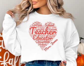 T-shirt nuage de mots d'appréciation du professeur, sweat-shirt personnalisé, inspiration pour la classe, t-shirt graphique éducatif