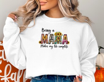 Mama Floral Print Sweatshirt, Mothers Day Gift, Mom Life Complete Hoodie, Sunflower Leopard Tee