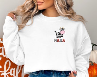 Cute Mama Cow Shirt for Women, Mothers Day Gift, Mom Birthday Tee, Farm Animal Lover Casual Top, Graphic T-shirt with Cow Print Cotton