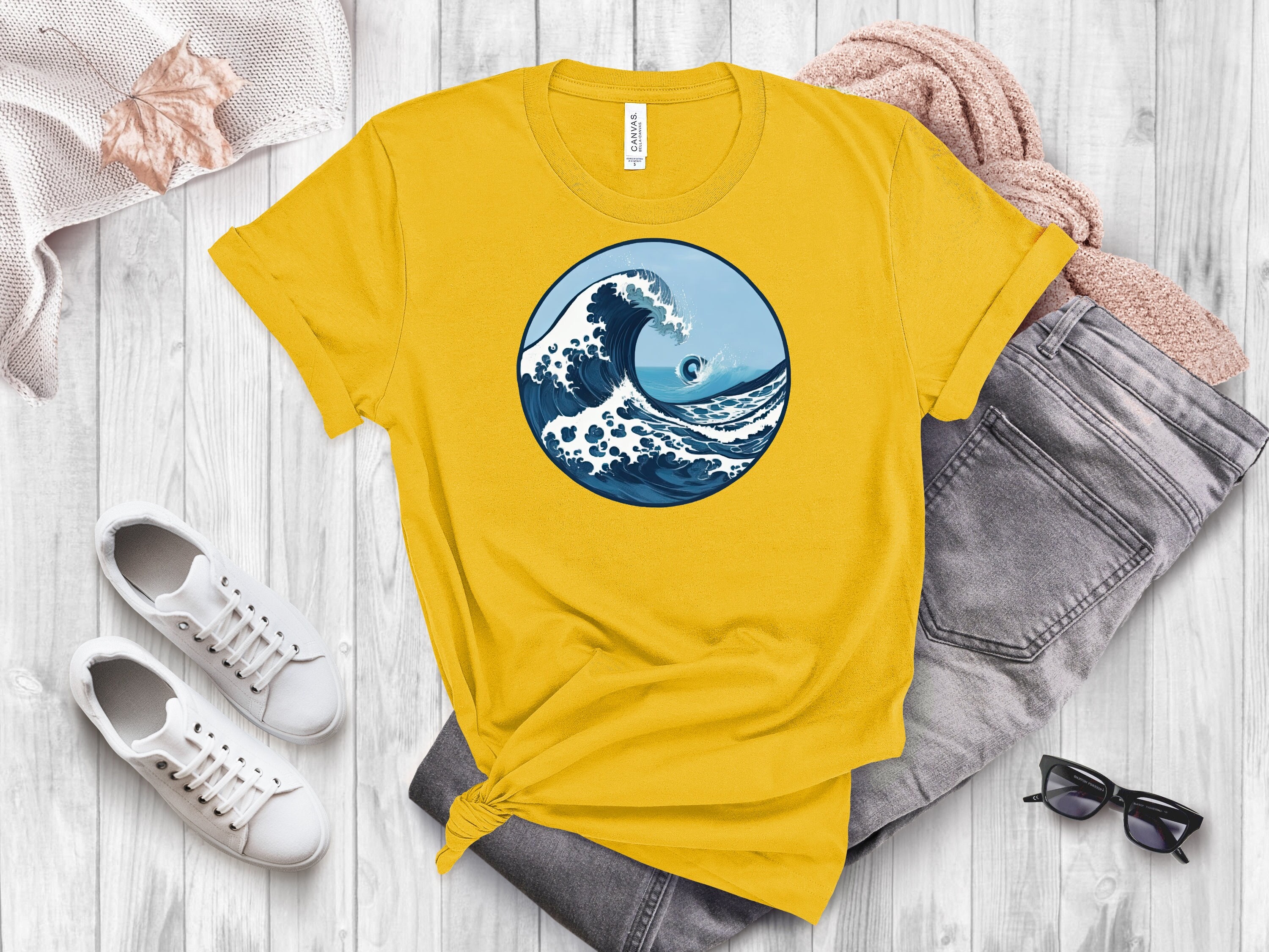 Ocean Waves Circle Design T-shirt - Coastal-inspired Tee for