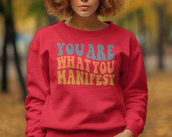 You Are What You Manifest Retro Wavy T-Shirt, Flowy Cute Unisex Shirt, Meditation Shirt, Manifestation shirt,manifest Retro Manifestshirt