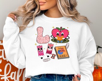T-shirt mignon avec des personnages de papeterie, sweat-shirt confortable pour les enseignants, haut indispensable de l'école Kawaii