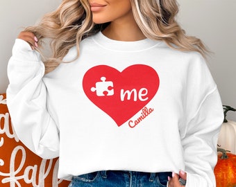 T-shirt personnalisé puzzle pour couples Saint-Valentin, cadeau personnalisé pour la Saint-Valentin, cadeau de Saint-Valentin personnalisé, sweat-shirt romantique assorti pour elle et lui