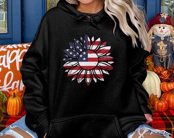 USA Flag In Sunflower Hoodie, Fourth Of July Hoodie, Independence Day Hoodie, Fourth Of July Family Matching Hoodie, USA Flag Hoodie