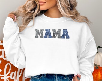 Mama Glitter Text T-Shirt, Sparkly Mom Tee, Mothers Day Gift, Casual Mom Shirt, Birthday Present for Mom, Fashionable Womens Wear