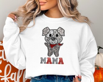 Mama Dog T-Shirt, Sparkling Sequin Puppy Tee, Mothers Day Gift, Mom Birthday, Womens Cute Animal Shirt, Fashion Top, Pet Lover Apparel