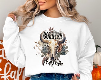Country Mama Graphic Sweatshirt - Floral Skull Hoodie, Rustic Boho Mom T-Shirt, Trendy Mothers Day Gift, Mom Birthday Present