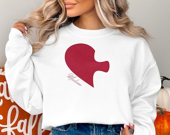 Saint Valentin personnalisé assorti couples nom personnalisé coeur T-shirt, sweat-shirt romantique personnalisé, cadeau pour lui et elle idée cadeau