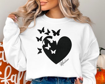 T-shirt coeur papillon, t-shirt décontracté déclaration d'amour, sweat-shirt unisexe pour la Saint-Valentin, cadeau pour elle lui