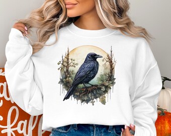 Raven Graphic Sweatshirt, Unique Bird Print Hoodie, Aesthetic T-Shirt, Nature Lover Gift, Mom Birthday, Mothers Day Idea