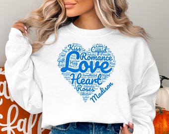 T-shirt coeur Saint-Valentin mots d'amour, sweat-shirt graphique romantique, cadeaux tendance Cupidon
