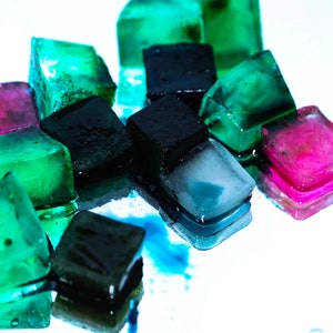 colorful ice cubes on a white background (digital photo)