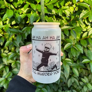 Anime Glass Cup, Anime Coffee Cup, Cute Cup, Anime Gifts, Anime Cup, Cute Anime Gift, Manga, Iced Anime Cup, Frost Glass Cup with Lid, 16oz
