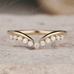 Anillo de boda vintage de moissanita redonda de oro macizo, anillo apilable único de moissanita con diamante, anillo personalizado, regalo personalizado para ella