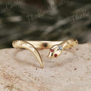 Snake Design Open Wedding Band Solid Gold Snake Ring Ruby Stacking Matching Wedding Band Aquamarine Cluster Wedding Rings For Women