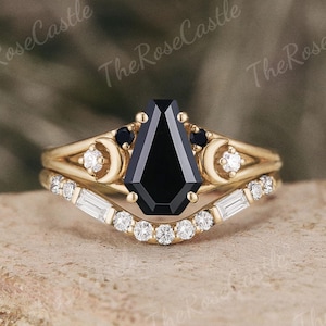 Vintage Black Onyx Engagement Ring Set White Gold Art Deco