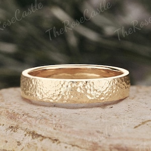 4.5MM Hammered Wedding Band Unique Handmade Hammered Mens Wedding Band Solid Gold Matching Wedding Ring Personalized Gift For Him