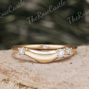 Unique  Moissanite Curved Wedding Band Solid Gold Moissanite Cluster Wedding Ring Moissanite Stacking Matching Personalized Wedding Band