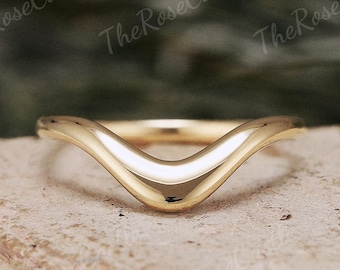 Unique curved wedding band solid gold minimalist ring pure gold wedding ring matching band stacking ring wedding band gift for her