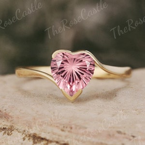 Unique Firework Cut Peach Sapphire Engagement Ring Solid Gold Heart Shape Pink Sapphire Wedding Ring Promise Rings For Valentine&#39;s Day gift