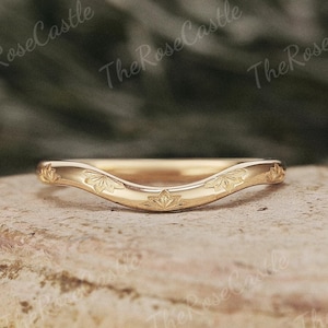 Einzigartige Ahornblatt Gravur Ehering Massiv Gold Natur Inspiriert Blatt Ehering Geschwungene Ehering Stapeln Passende Ringe für Frauen