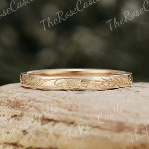 Unique Lily of the valley Wedding Ring Solid Gold Birth Flower Wedding Band Handmade Engraving Ring Nature Inspire Stacking Rings For Women
