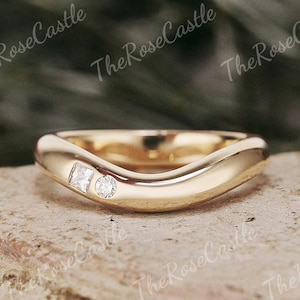Anillo de bodas Art Deco de moissanita de 3 mm, anillo de bodas de oro macizo con racimo de moissanita, anillos apilables de moissanita, joyería hecha a mano, regalo para ella