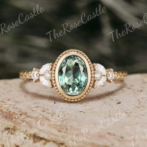 Milgrain Design Groene Saffier Verlovingsring Massief Gouden Moissaniet Trouwring Ovaal Geslepen Saffierringen Voor Vrouwen Gepersonaliseerde Sieraden