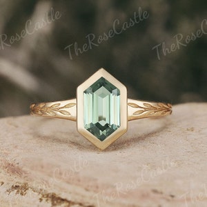 Unique Green Sapphire Leaf Engagement Ring Solid Gold Nature Inspired Leaf Sapphire Wedding Ring Promise Bridal Rings For Women Gift For Her