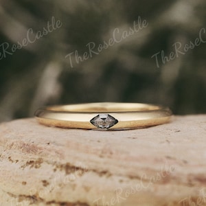 Unique Salt and Pepper Diamond Wedding Band Solid Gold Marquise Salt and Pepper Diamond Stacking Matching Promise Wedding Rings For Women