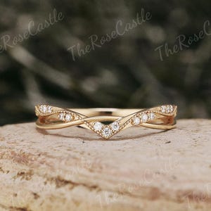 Pave design Moissanite Curved Wedding Band Solid Gold Moissanite Stacking Ring Custom Ring Wedding Ring Personalized Gifts For Women