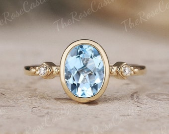 Unique Oval Cut Sky Blue Topaz Engagement Ring Solid Gold Topaz Wedding Ring Moissanite Promise Bridal Rings For Women Personalized Jewelry