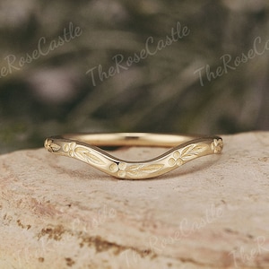 Solid Gold gebogener Ehering Solid Gold Natur inspiriert Blatt Floral Stacking Ehering Volle Ewigkeit Versprechen Ringe für Frauen