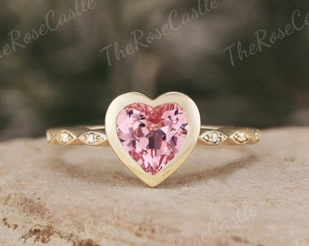Unique Peach Sapphire Engagement Ring Solid Gold Pink Sapphire Wedding Ring Moissanite Cluster Promise Ring Valentine Gifts For Girlfriend