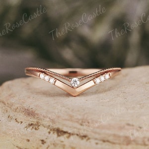 Moissanite Curved Wedding Band Unique Solid Gold Moissanite Double Curved Wedding Ring Stacking Matching Personalized Rings For Women