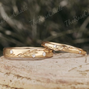 2pcs Couple Rings Set Leaf Branch Mens Wedding Band Leaf Unisex Wedding Band Couple Wedding Ring For Men and Women Anniversary Gift For Him