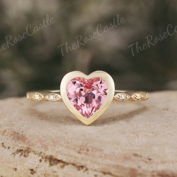 Unique Peach Sapphire Engagement Ring Solid Gold Pink Sapphire Wedding Ring Moissanite Cluster Promise Ring Valentine Gifts For Girlfriend