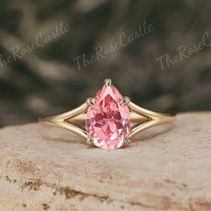 Unique Leaf Claw Peach Sapphire Engagement Ring Yellow Gold Nature Inspired Leaf Pink Sapphire Wedding Ring Solitaire Rings For Women
