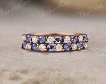 Unieke alexandriet trouwring eeuwigheidsring roségouden art deco rechte trouwring moissaniet stapelring jubileumringen voor vrouwen