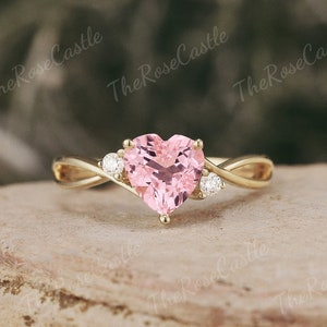 Unique Peach Sapphire Engagement Ring 10k 14k Yellow Gold Heart Shape Peach Sapphire Wedding Ring Personalized Ring Promise Ring For Women