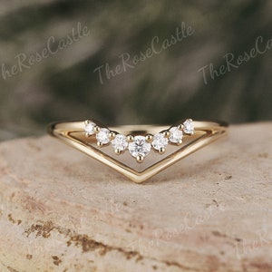 Unique Solid Gold Moissanite Wedding Band Marquise Moissanite Ring Curved Wedding Ring Stacking Matching Personalized Rings For Women
