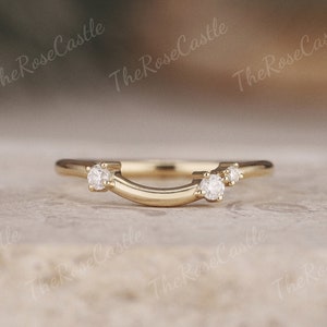 Round Moissanite Wedding Band Solid Gold Rings Unique Moissanite Stacking Ring Custom Ring Curved Wedding Ring Personalized Gifts For Women