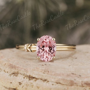 Unique Double Band Pink Sapphire Engagement Ring Yellow Gold Peach Sapphire Wedding Ring Moissanite Cluster Promise Rings For Women