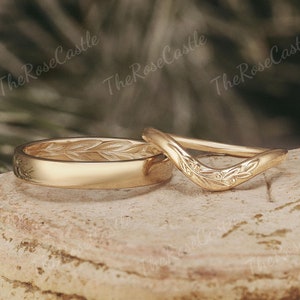 2pcs Couple Rings Set Leaf Branch Mens Wedding Band Natural Inspired Leaf Wedding Band Couple Wedding Ring For Men and Women Gift For Him