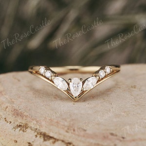 Unique Marquise Cut Moissanite Wedding Band Yellow Gold Moissanite Curved Wedding Ring Stacking Matching Custom Promise Rings For Women