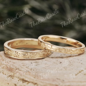 2stk Paar Ringe Set Massivgold Geburtsblume Hochzeitsband Set Für Sie und Ihn Hochzeitsband Hochzeitsband Brautset für Männer und Frauen Jahrestagsgeschenk