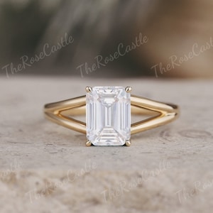 Vintage Moissanite Engagement Ring Emerald cut Moissanite Ring Gold Rings Minimalist Art Deco Moissanite Ring Custom Promise Gifts For Her